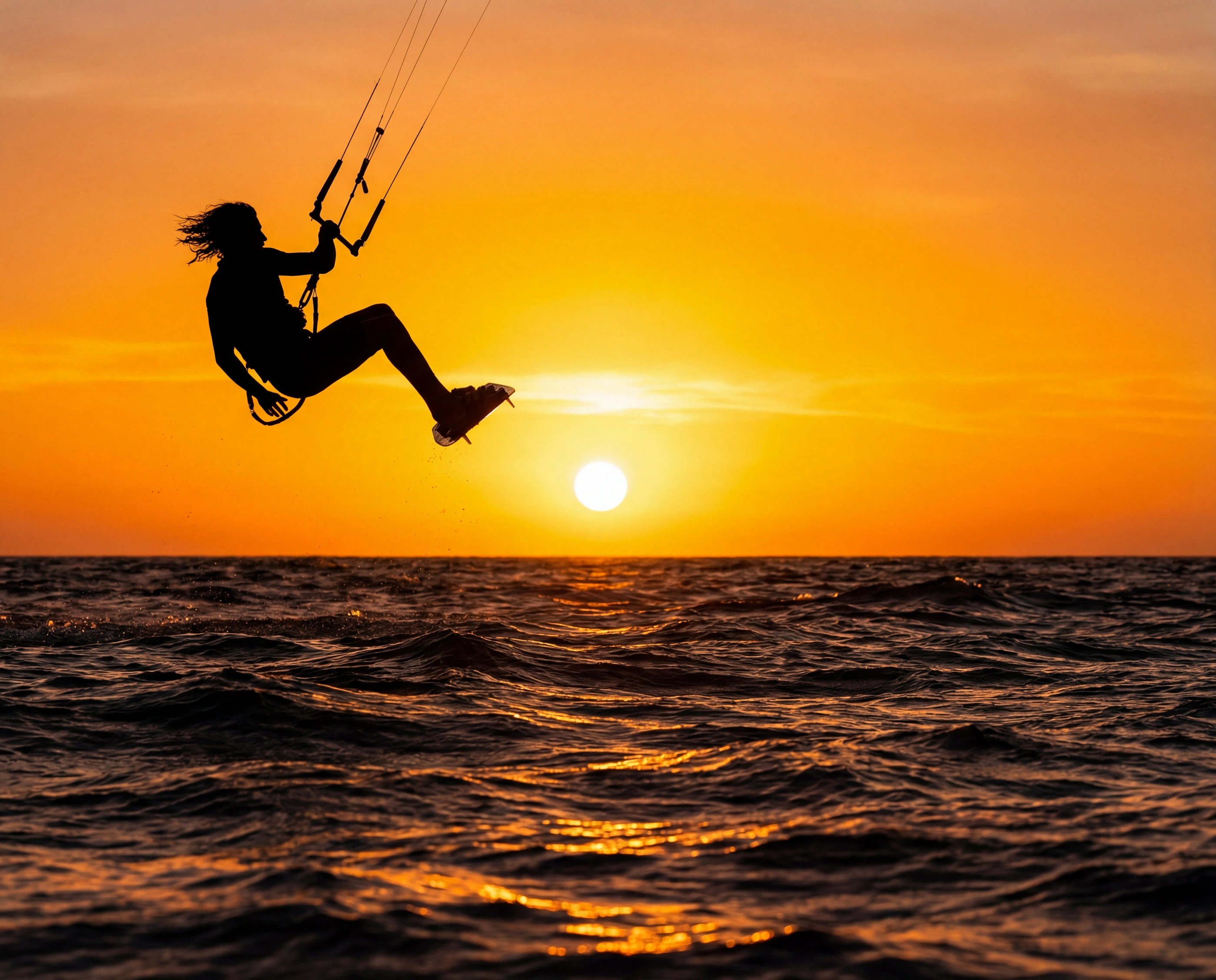 kitesurfer jump sunset