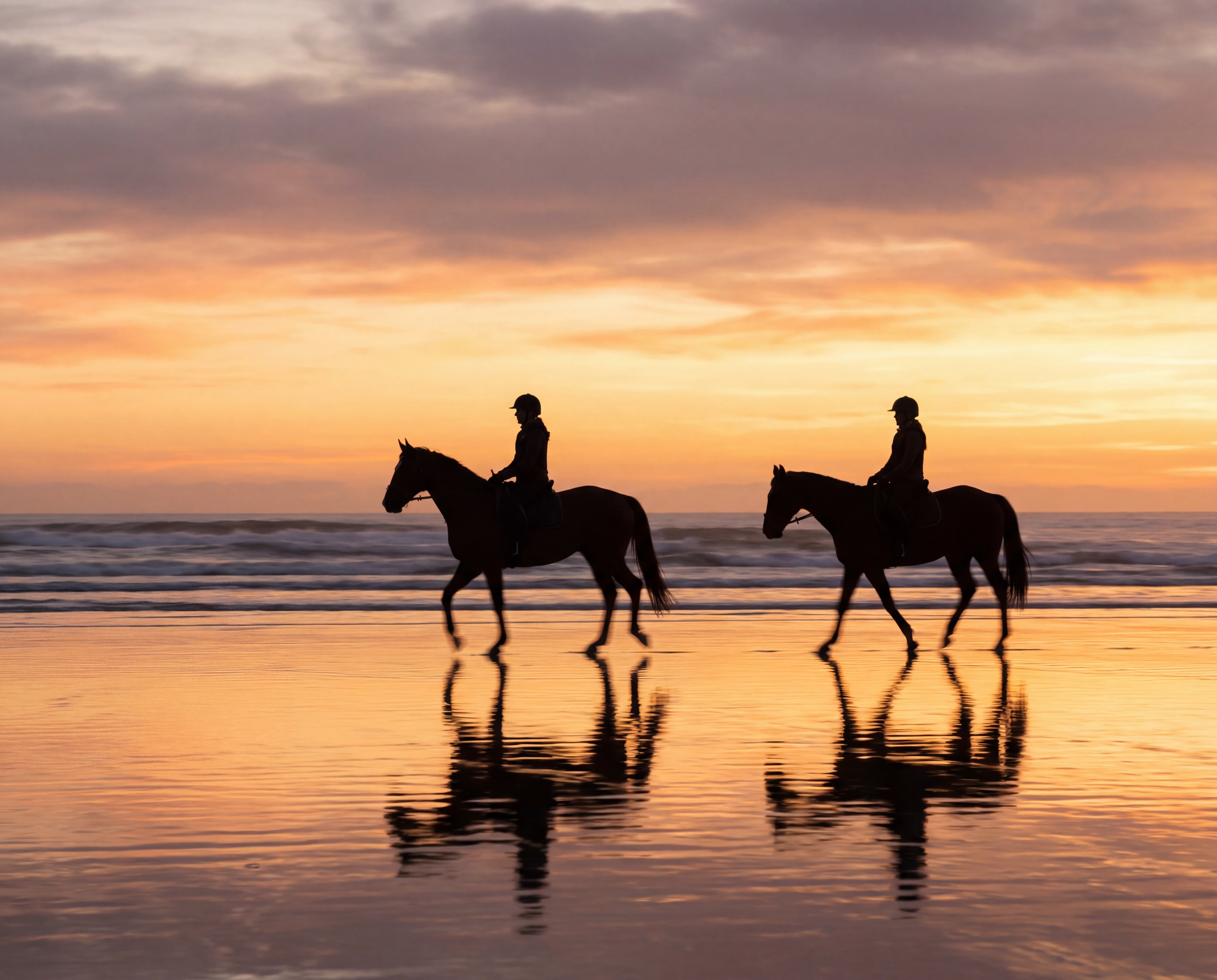 horses beach sunset silhouette