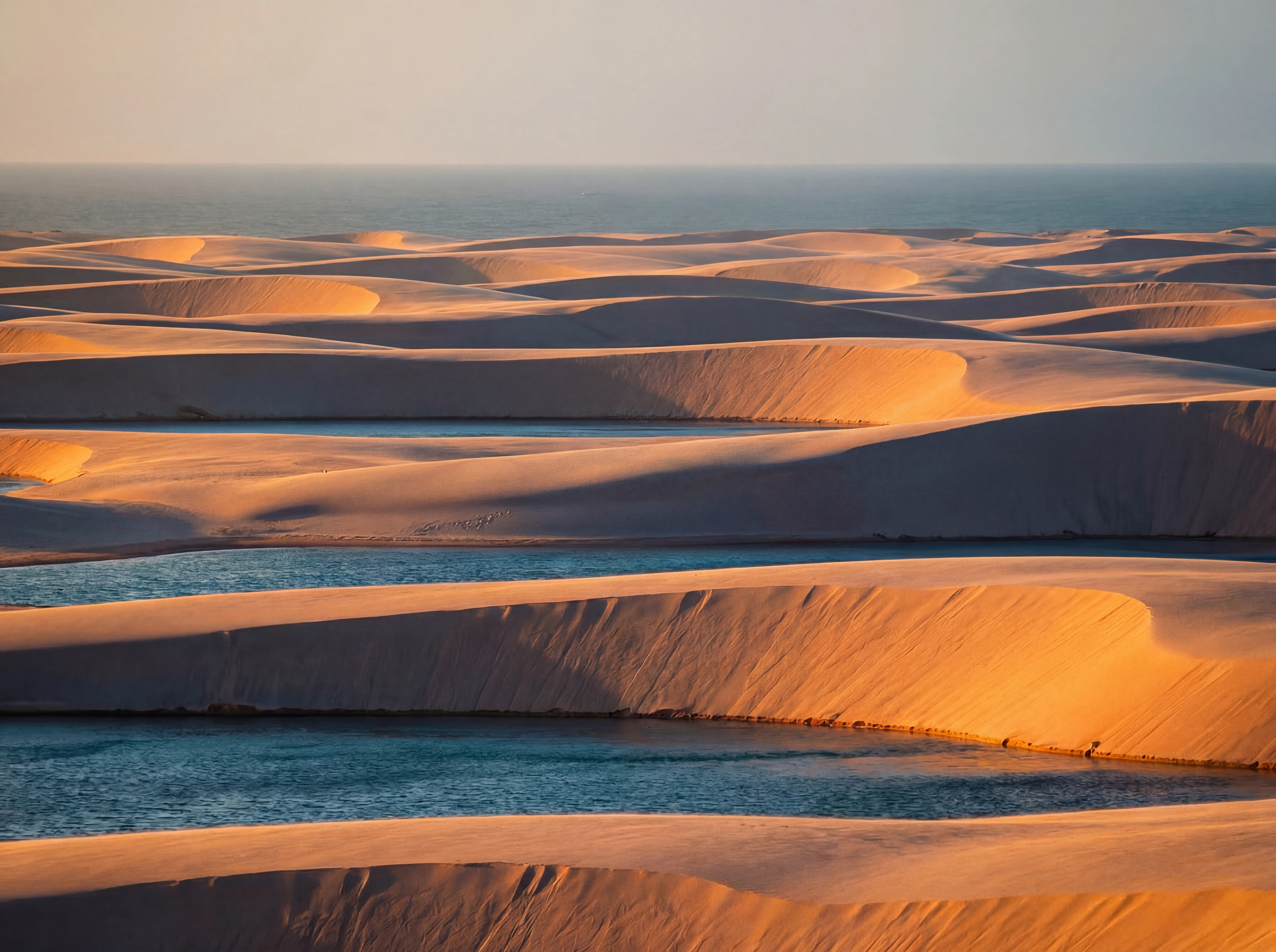 dunes et lagunes d'eau douce au coucher du soleil