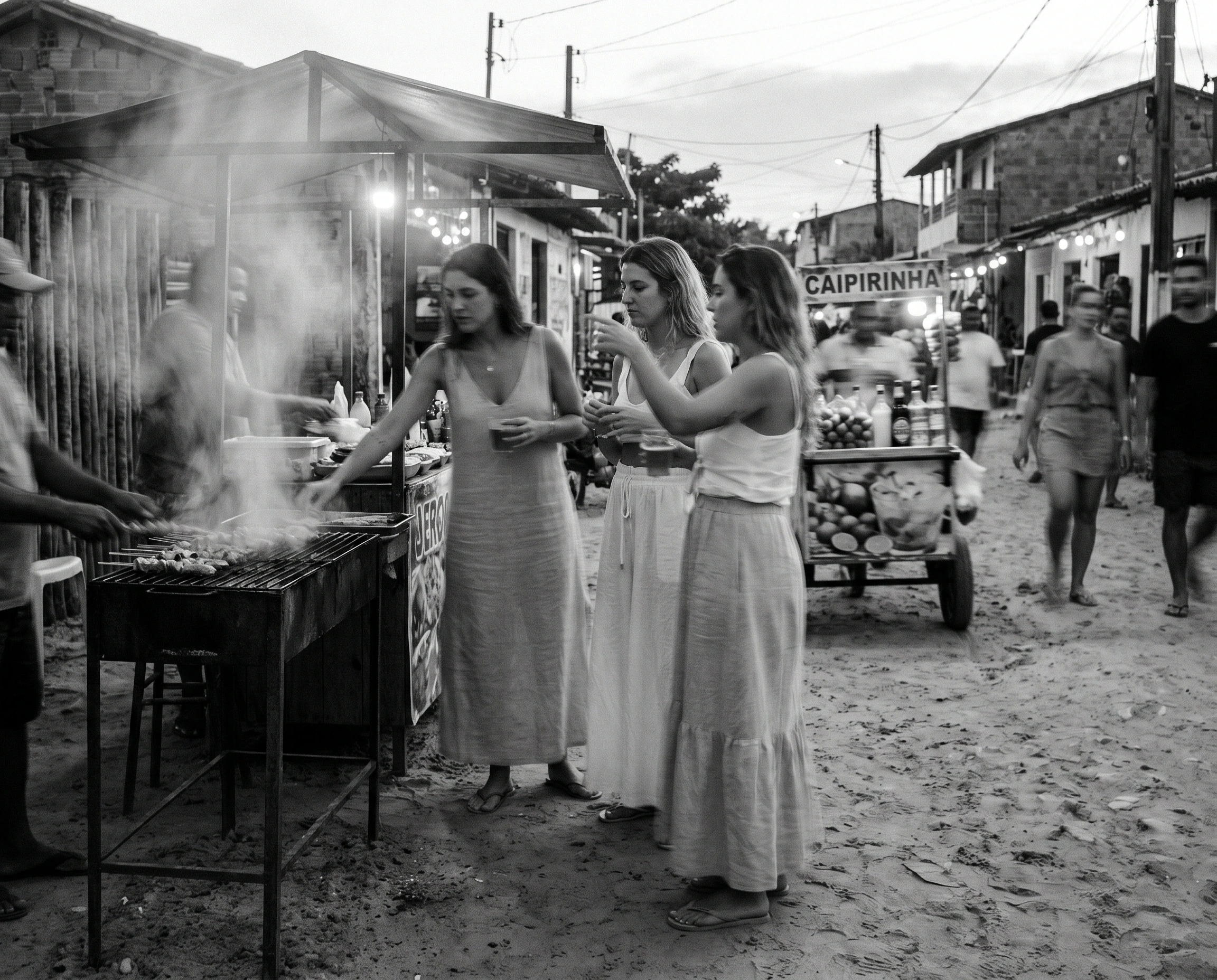 Black and white photograph of daily life in Jericoacoara.