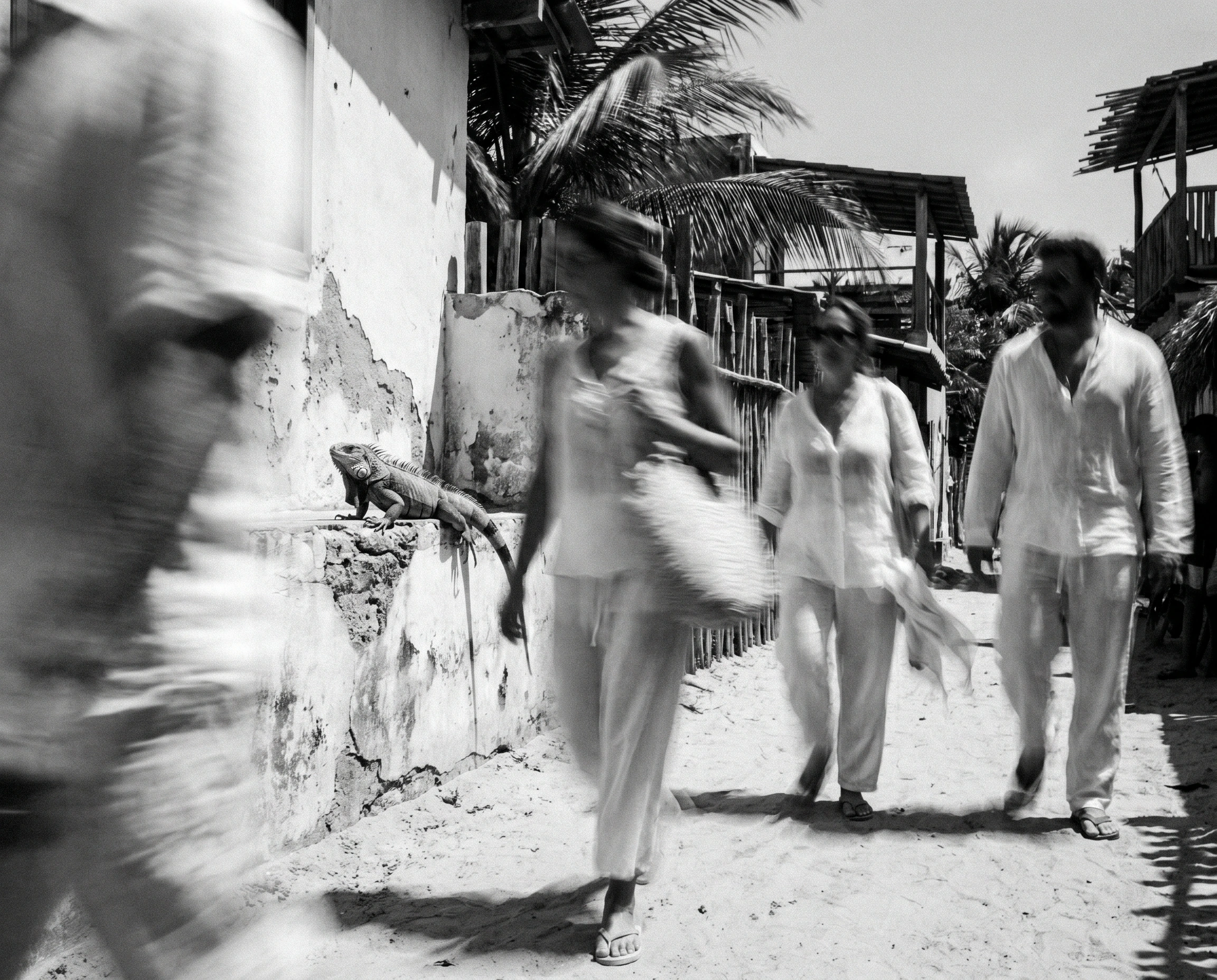 Black and white photograph of daily life in Jericoacoara.