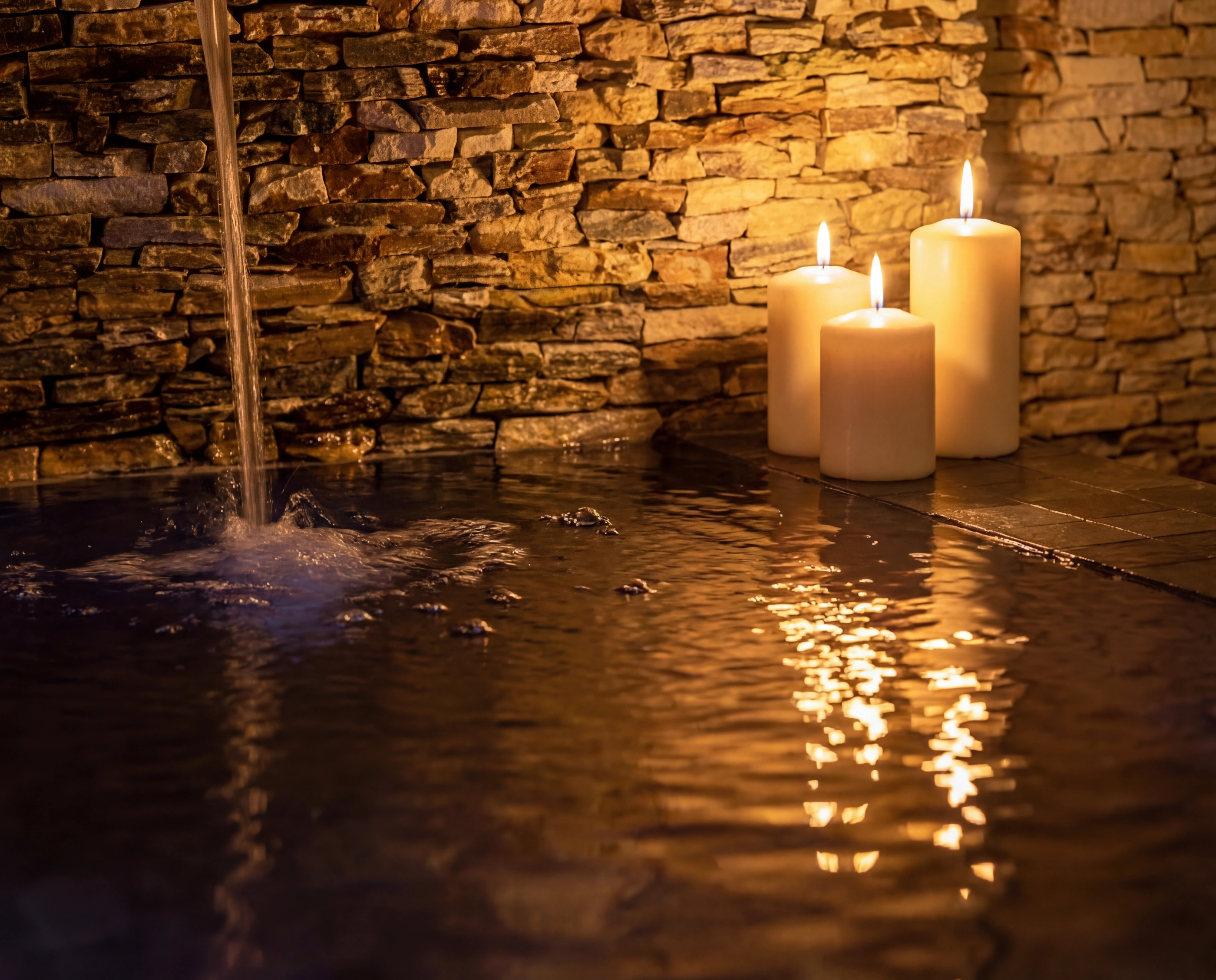 spa water candles closeup