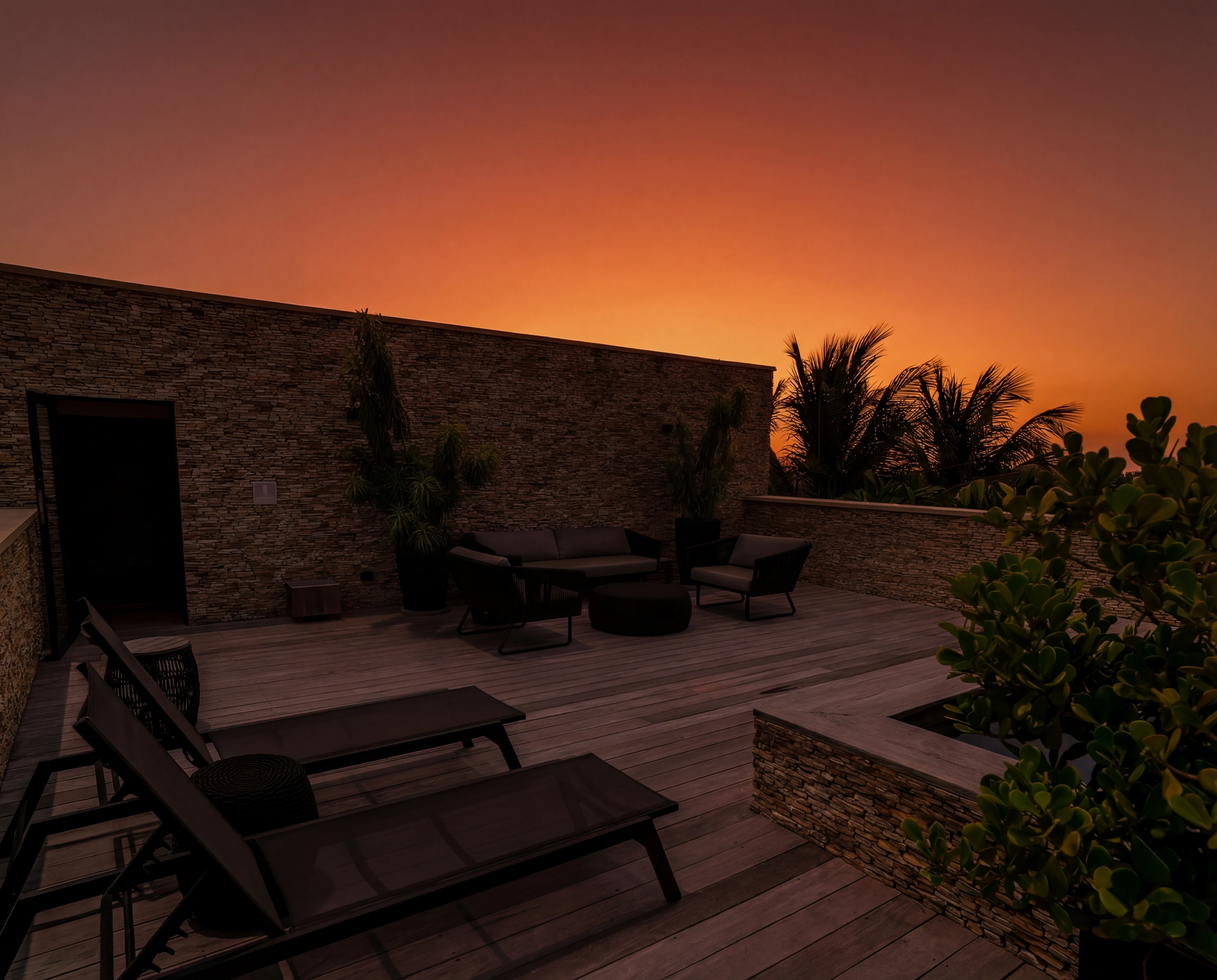 rooftop terrace dusk loungers