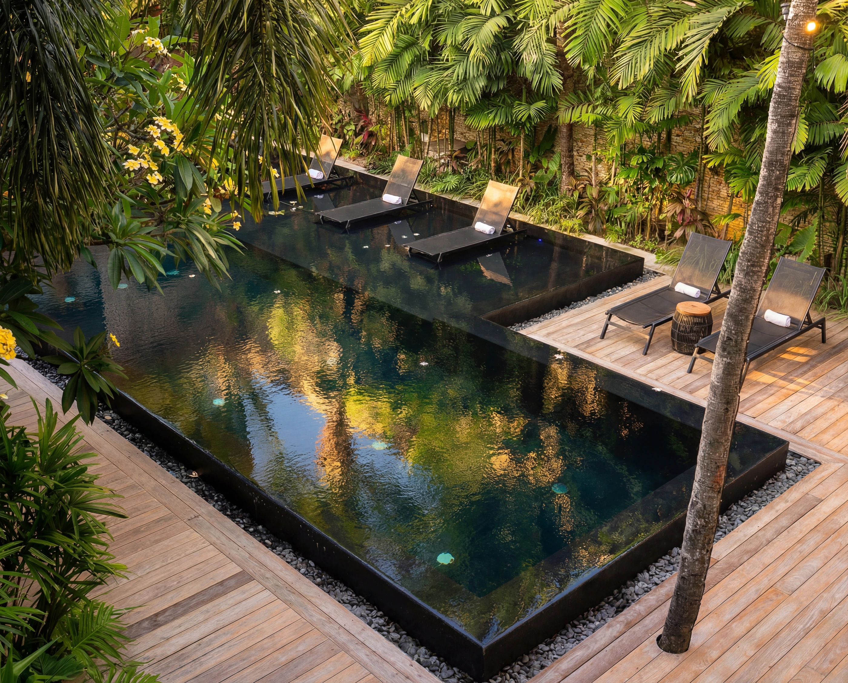 pool aerial loungers palms