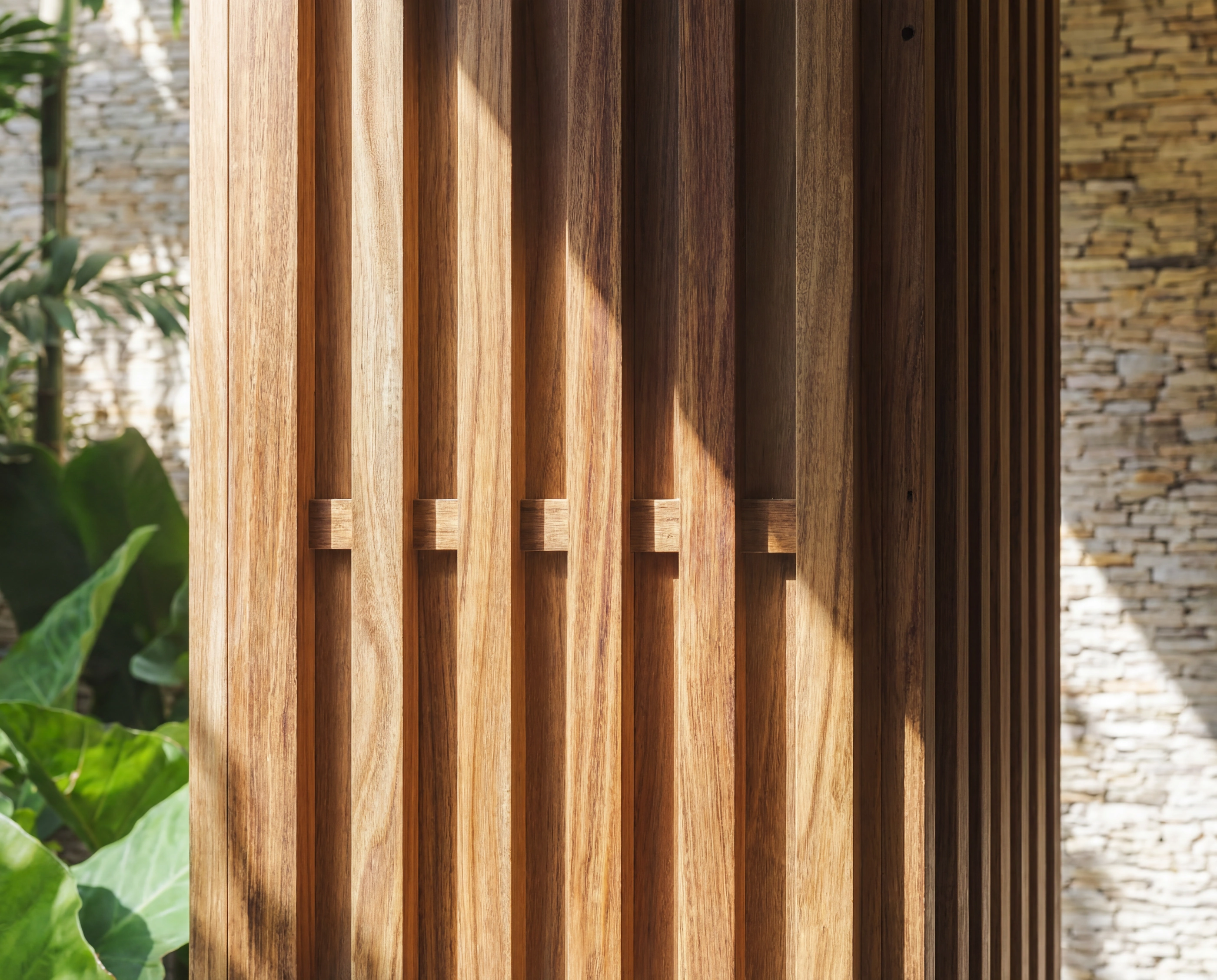 slat hardwood stone detail
