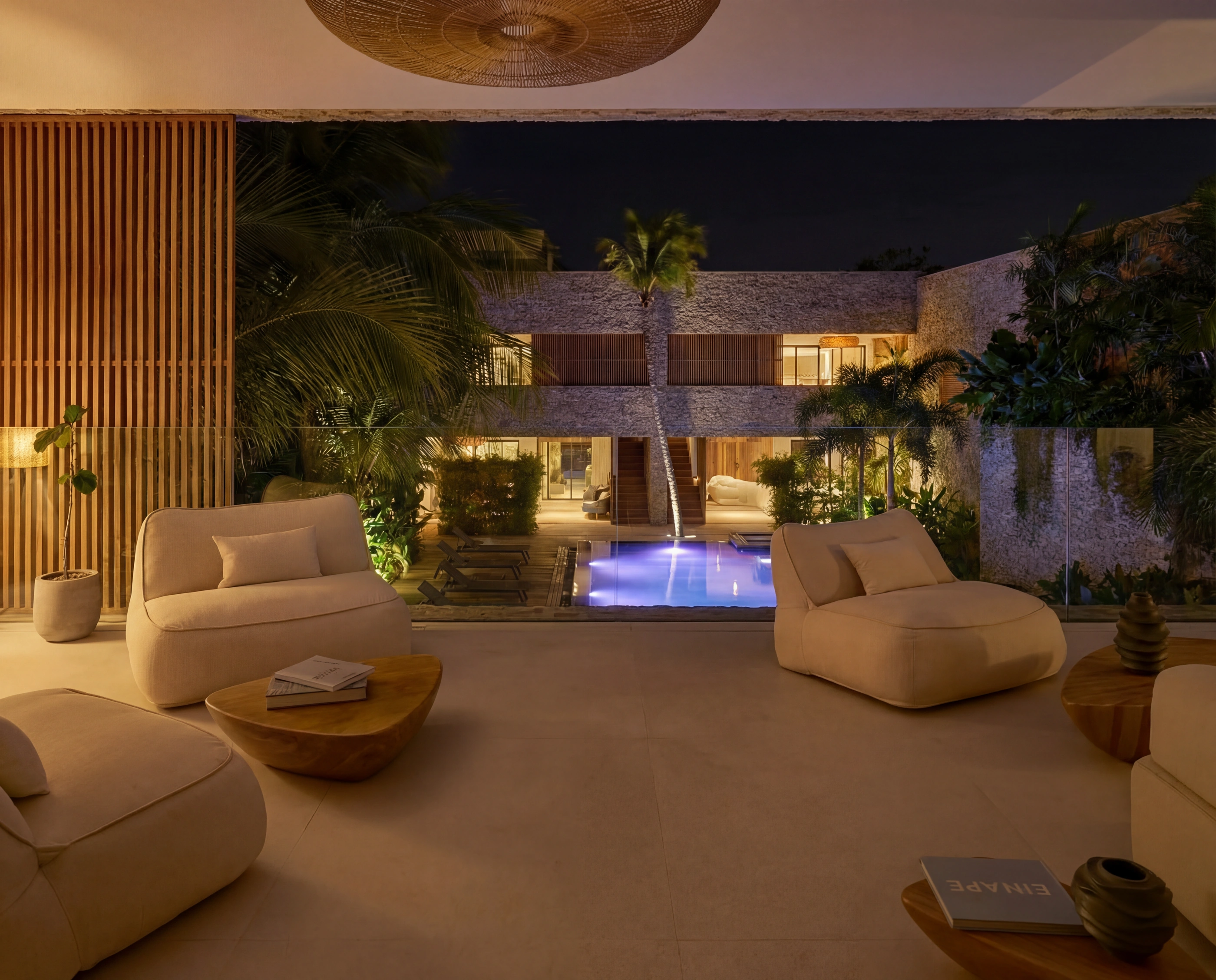 courtyard lounge pool night